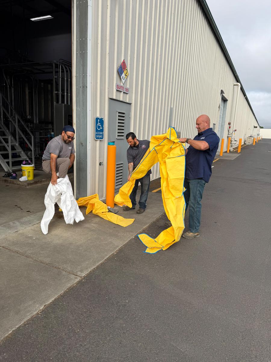 Allied team donning protective equipment