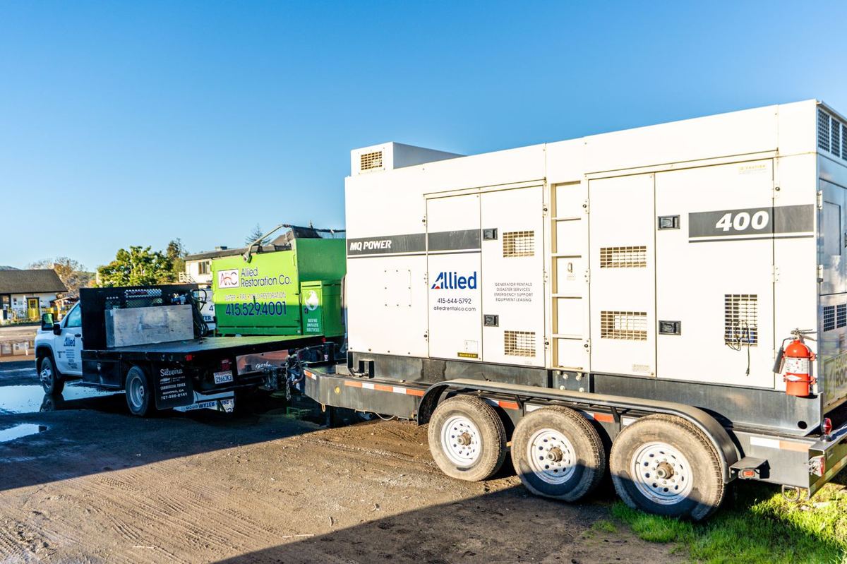 Allied Restoration 400kW MQ Power generator on trailer โ available for emergency deployment