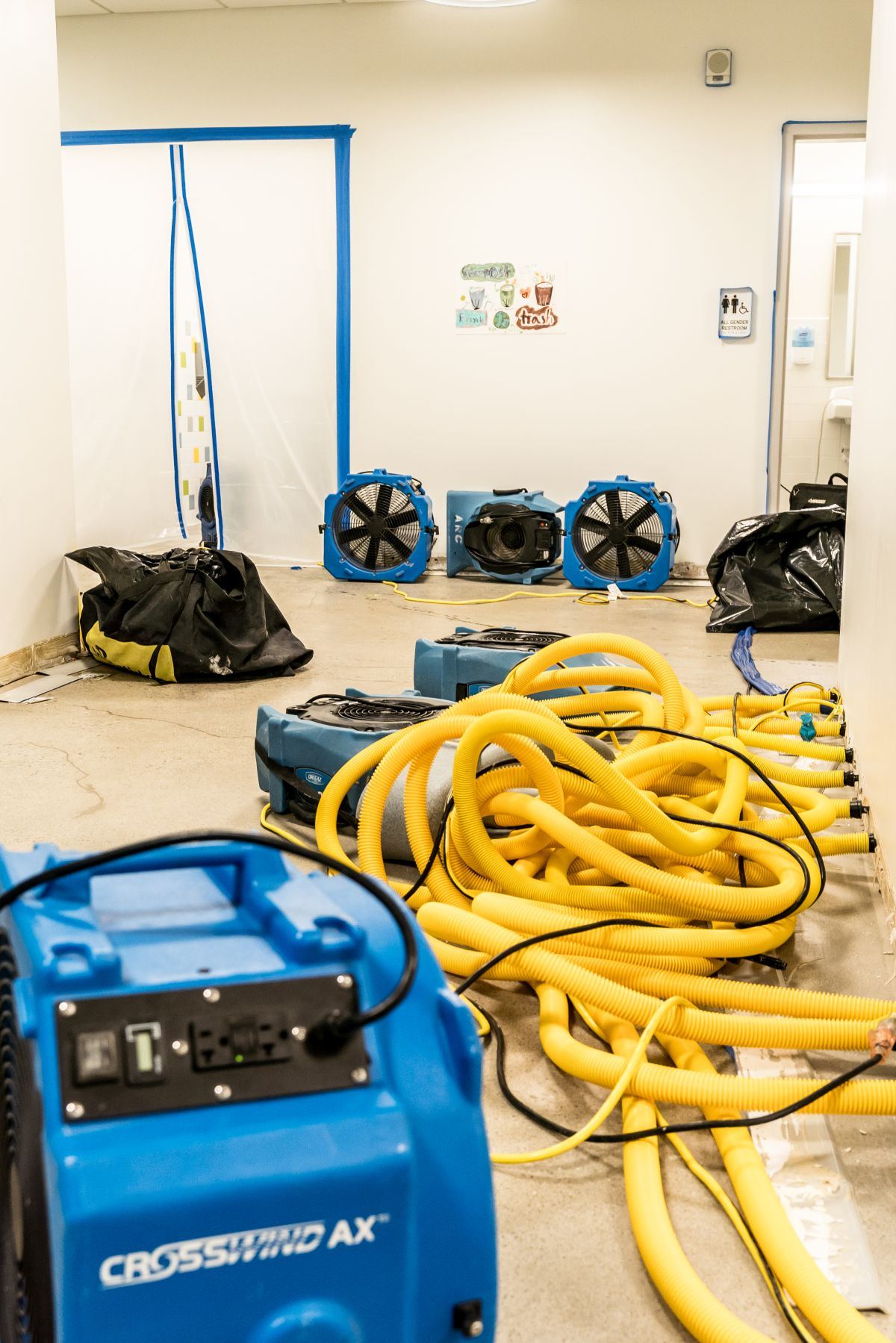 Commercial water damage restoration in progress